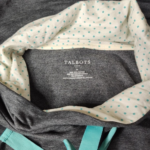 Talbots Womens Sweatshirt Turtleneck Oversized Size Med Gray with Creme Accents - Picture 3 of 6